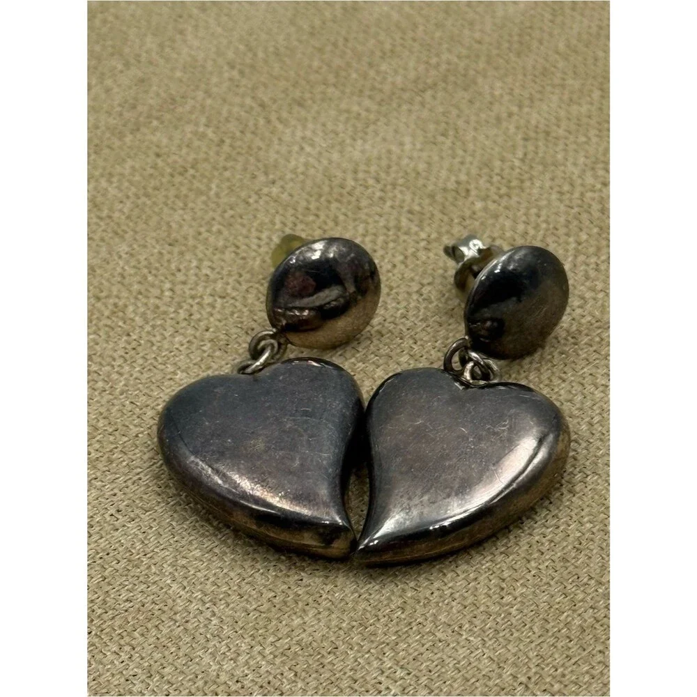 Vintage sterling Silver 925 TMA Heart Drop Earrings - Women Jewelry